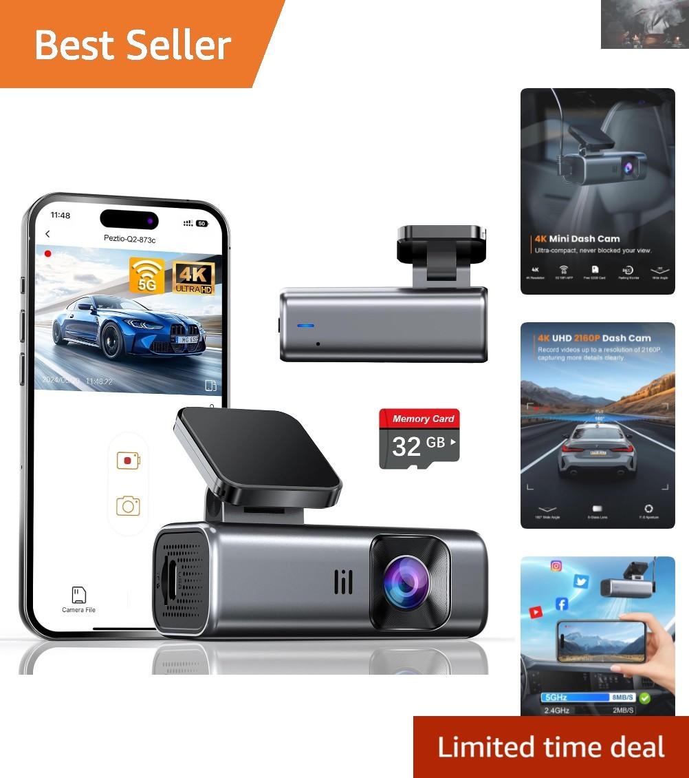 Ultra Compact 4K Dash Camera with Night Vision & 5GHz WiFi for Hassle-Free Setup
