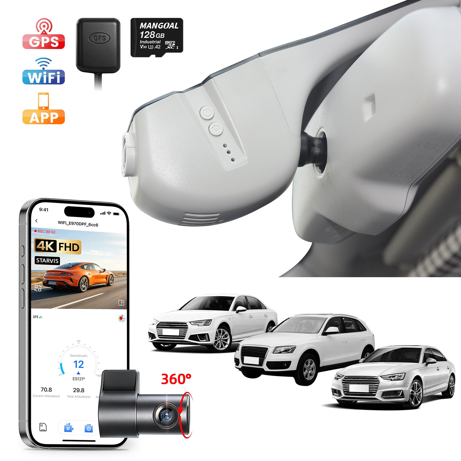 4K+Rear 1080P HDR Dash Cam for Audi A4 A6 Allroad A3 A5 A6 Q5 A8 S8 A7 S5 Q3 OEM