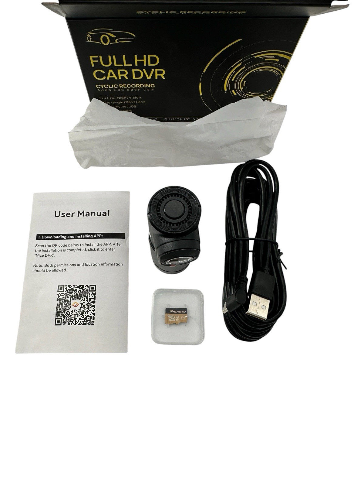 NEW Full HD Car DVR USB Dash Cam + Pioneer 32GB SD Card – ADAS, Night Vision