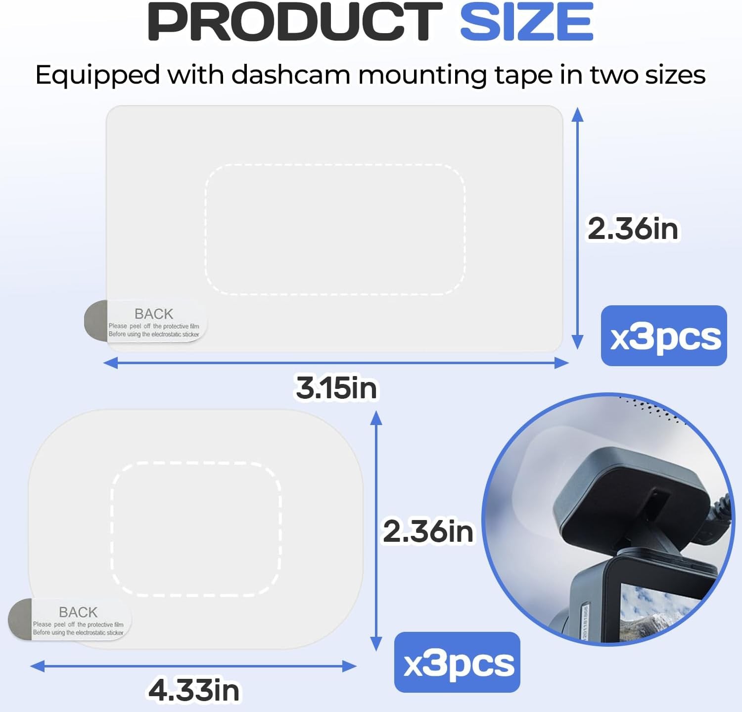 6 Pcs Dashcam Windshield Clear Electrostatic Sticker Car Film Mount Protector