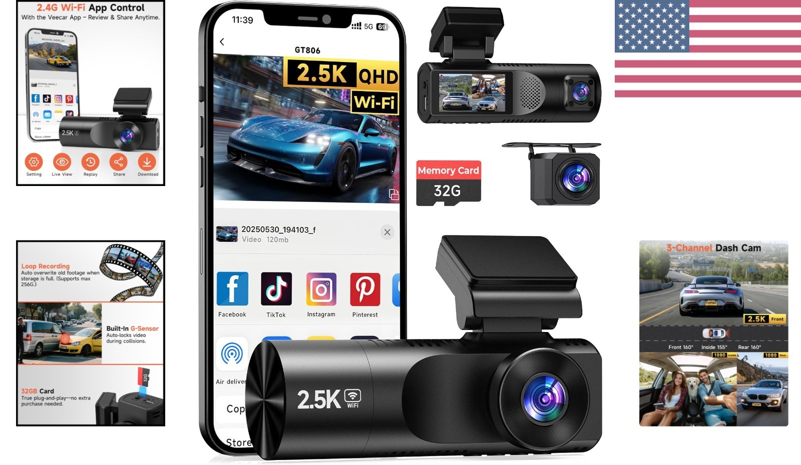 Compact 2.5K Dash Cam with 1.97” IPS Screen & 32GB Card – Record Every Journey
