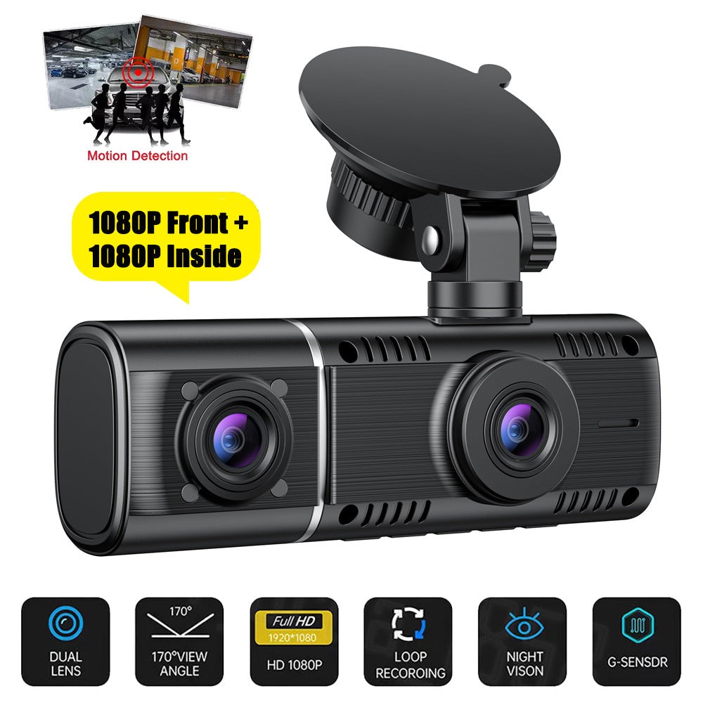 1080P FHD DVR Dash Cam Video Recorder Dual Lens 3″ Car G-Sensor Front And Inside