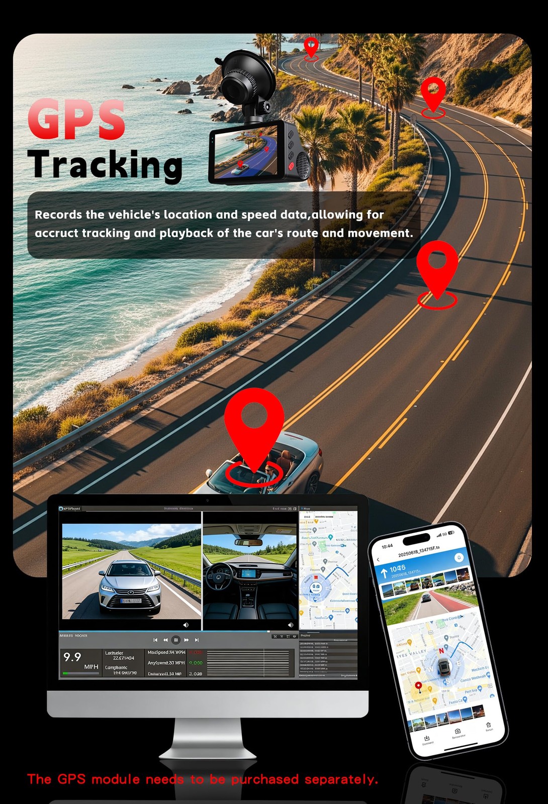 4K Dash Cam Front and Rear, G-Sensor, Free 64GB Card Included, 5.8GHz WiFi wi…