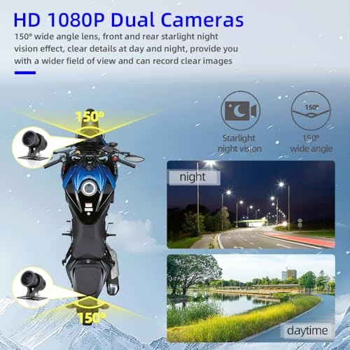 Motorcycle Dash Camera ，150° Wide Angle Motorcycle Front and Rear Cameras S6T