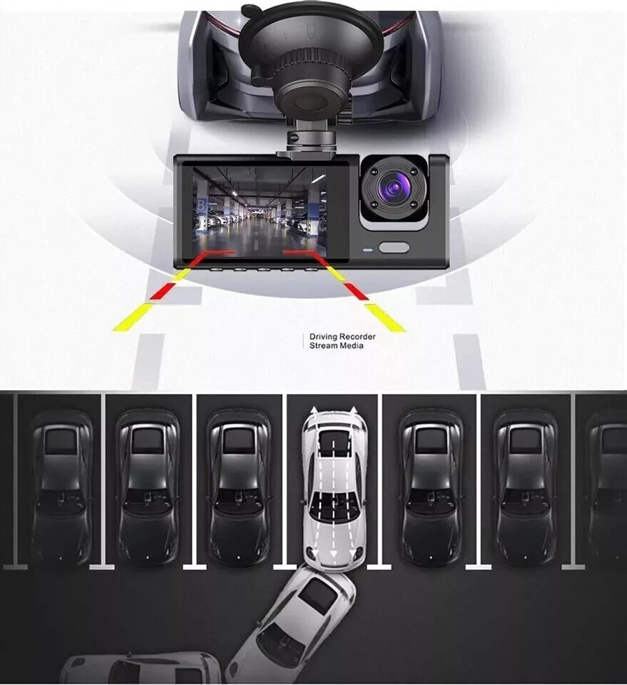 Car Dual Lens Dash Cam HD 1080P Front/Rear/Inside Video Recorder Camera G-sensor