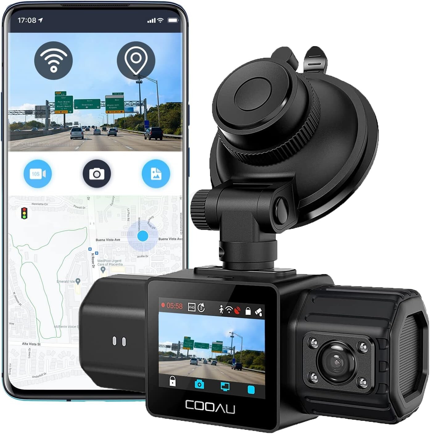Dual Dash Cam 1080P Full HD – Front and Inside – Built-in GPS – Night Vision
