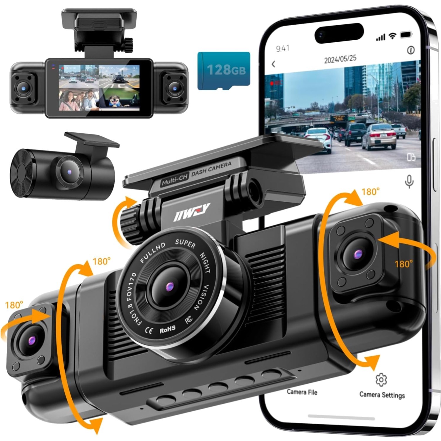 N5 4 Channel Dash Cam 360° View, 1080P Front and R