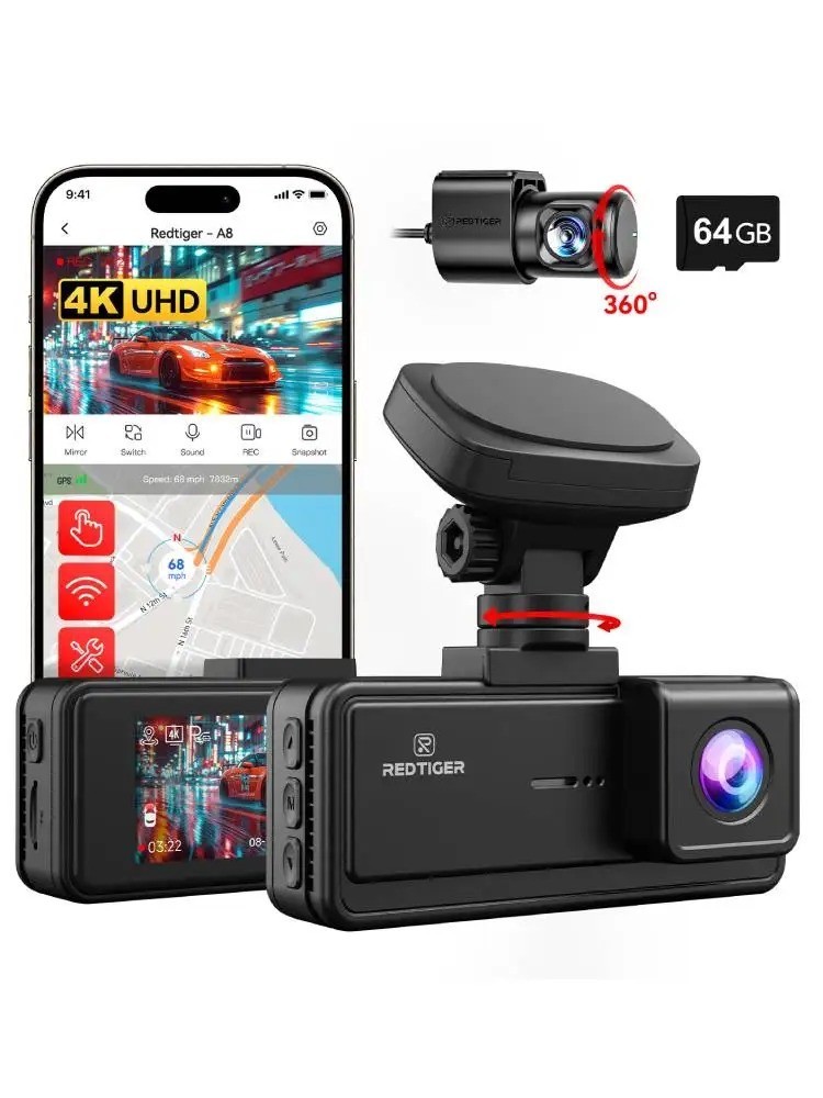 REDTIGER 4K Dash Cam Front and Rear with AI-Powered Driver Assistance G-Sensor