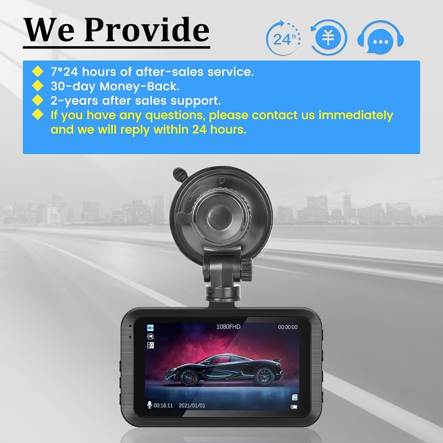 Dual Dash Camera for Car – 3 Inch 1080P IPS Touchscreen Car Camera – G-Sensor/Lo