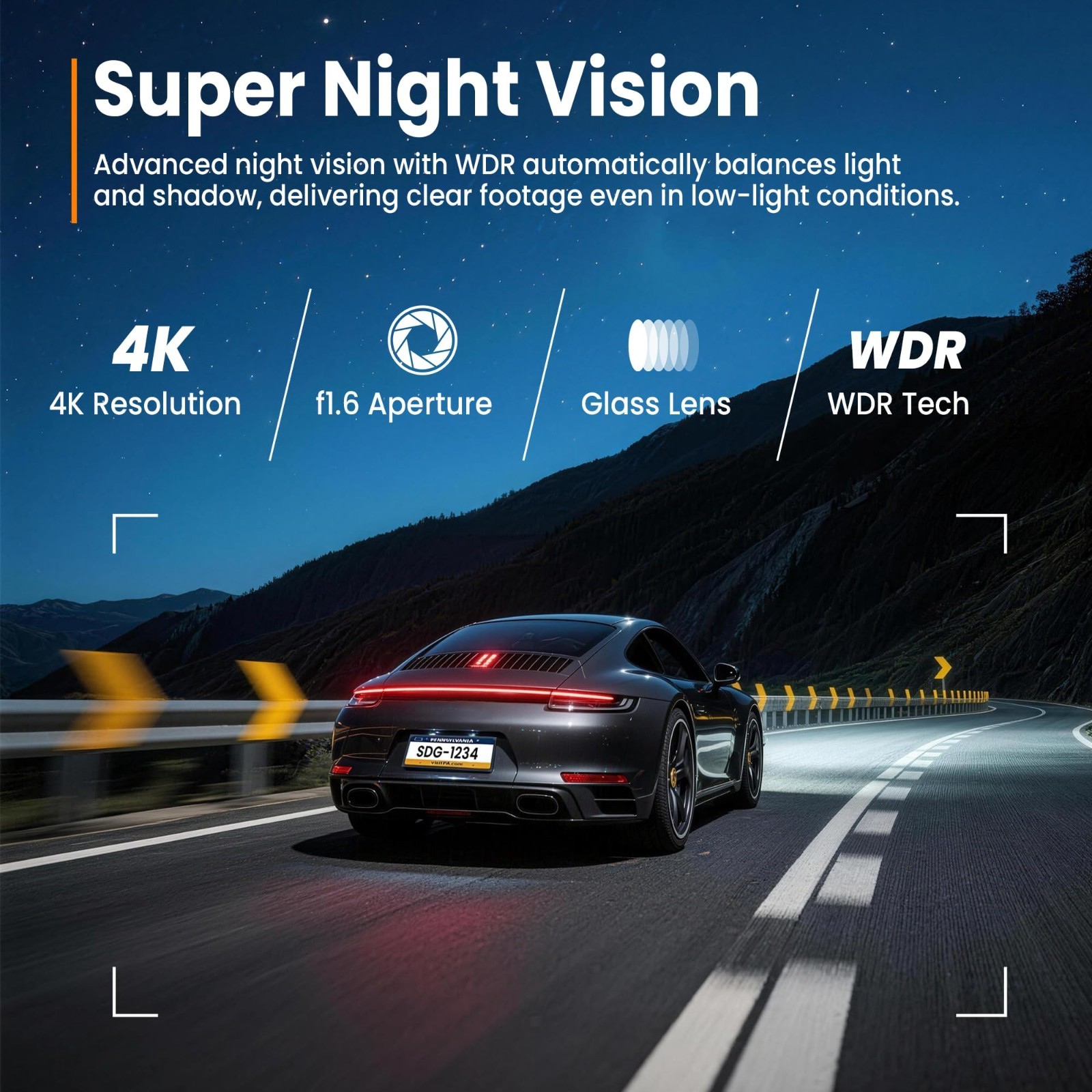 4K Dash Cam with WiFi, Night Vision, Loop Recording, G-Sensor, 32GB Card Include