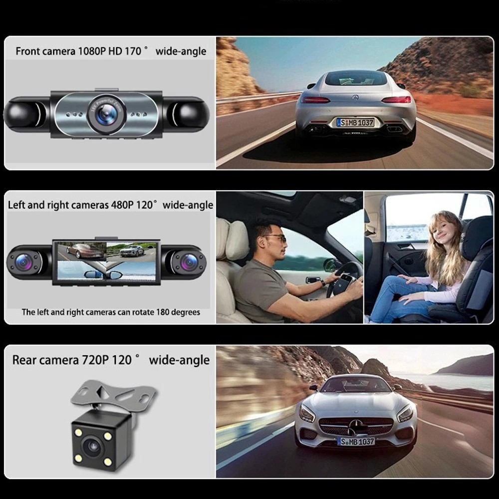 360° 4 Channel 1080P HD Car Dash Cam Front and Rear Inside Left Right + Camera