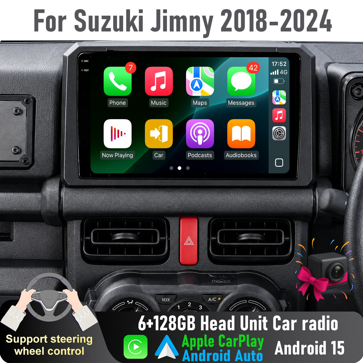 9” Apple CarPlay Auto 6+128GB Head Unit Car radio For Suzuki Jimny 2018-2024