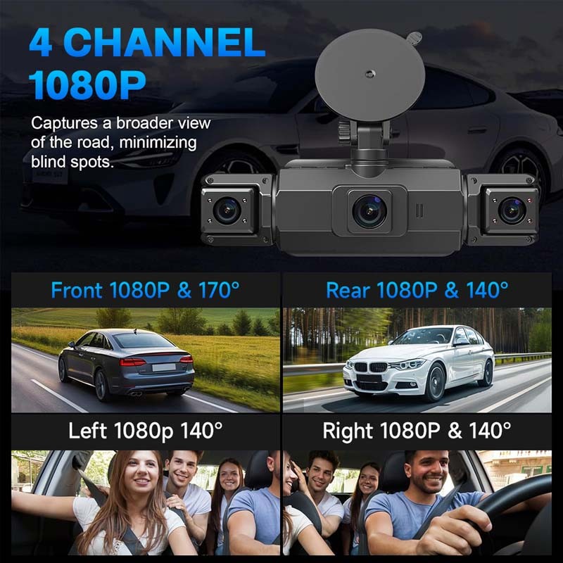Mejor Camara De Seguridad FHD 1080P Para Carros De 360° Cámara De 4 Canales 64GB