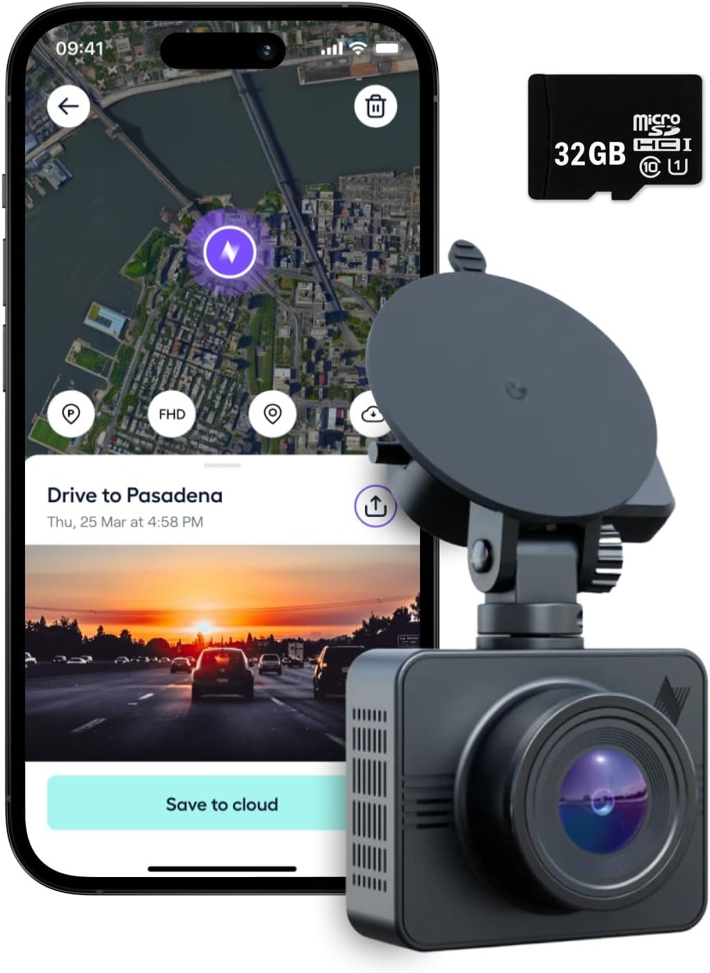 Nexar Beam GPS Dash Cam HD Front Dash Cam 2022 Model 32 GB SD Card Included Unli
