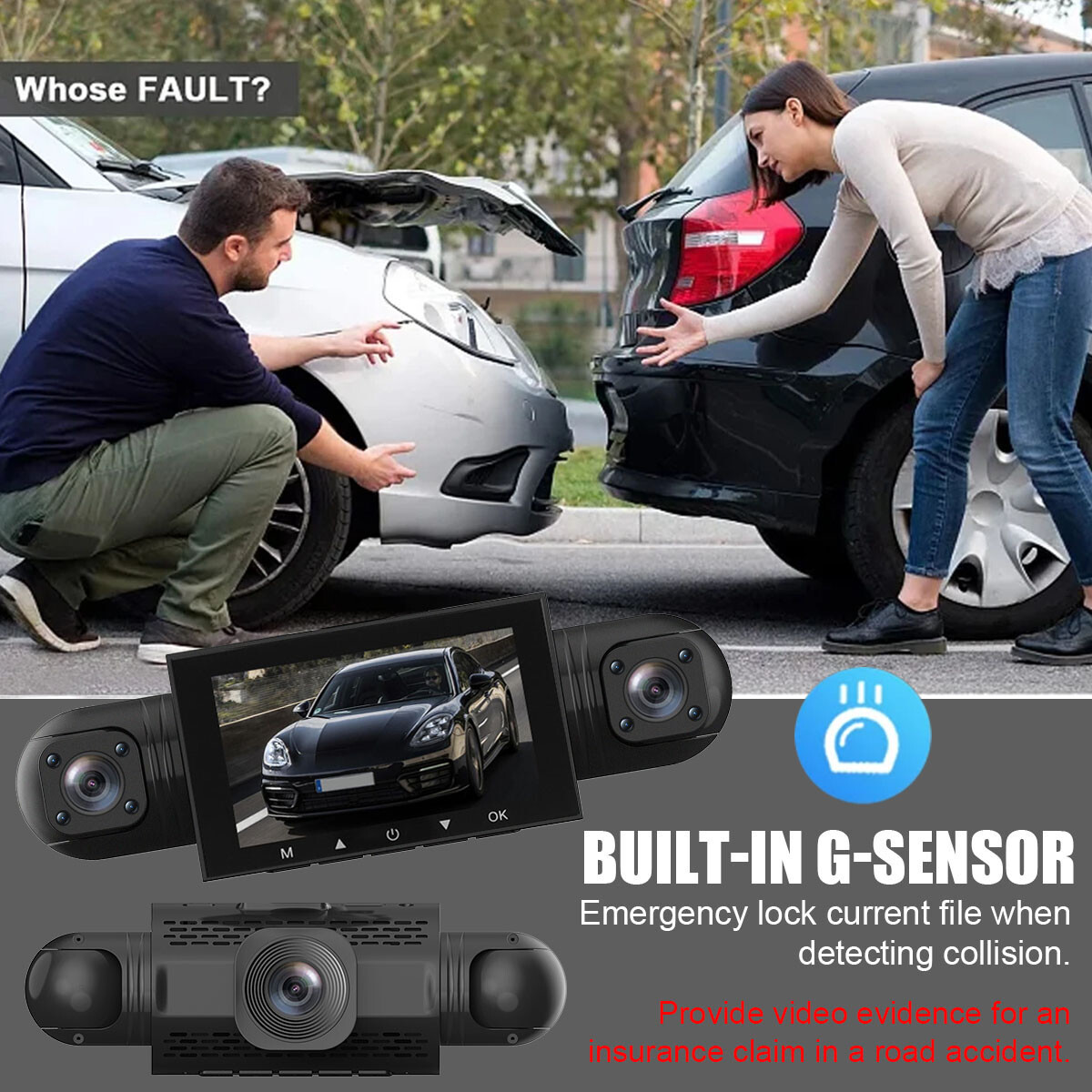 HD 1080P Car 4 Channel Dash Cam Front/Rear/Inside Video Recorder Camera G-sensor