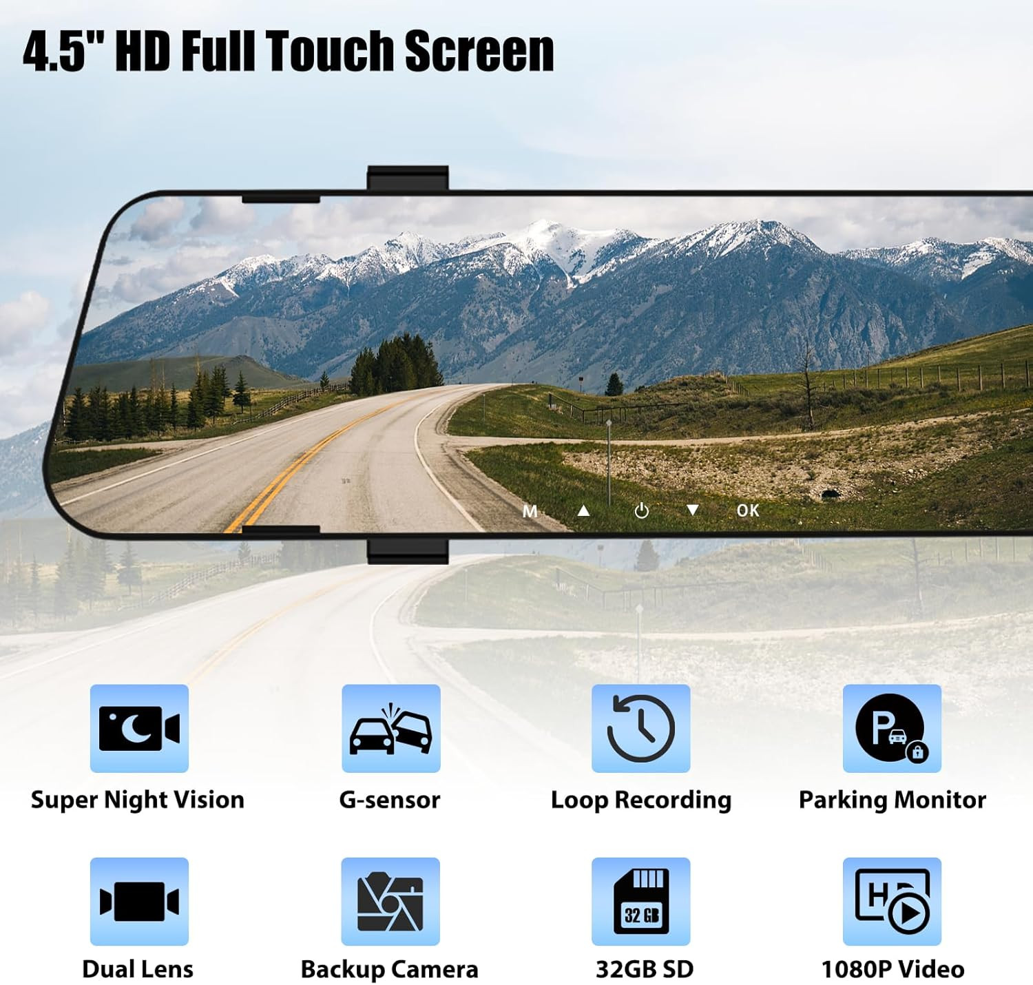 Mirror Dash Cam para automóviles, espejo retrovisor de 4,5″ 1080P
