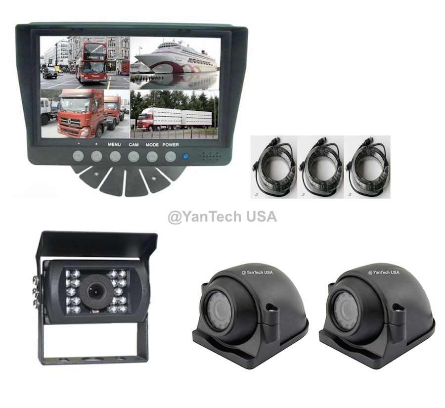 QUAD REAR VIEW BACKUP CAMERA SYSTEM WITH 7″MONITOR & CCD 700TVL 120° IR CAMERAS
