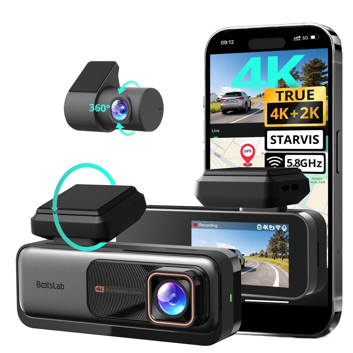 4K Dash Cam Front and Rear, 170° Ultra Wide Car Camera, 4K+2K Dashcam with AD…
