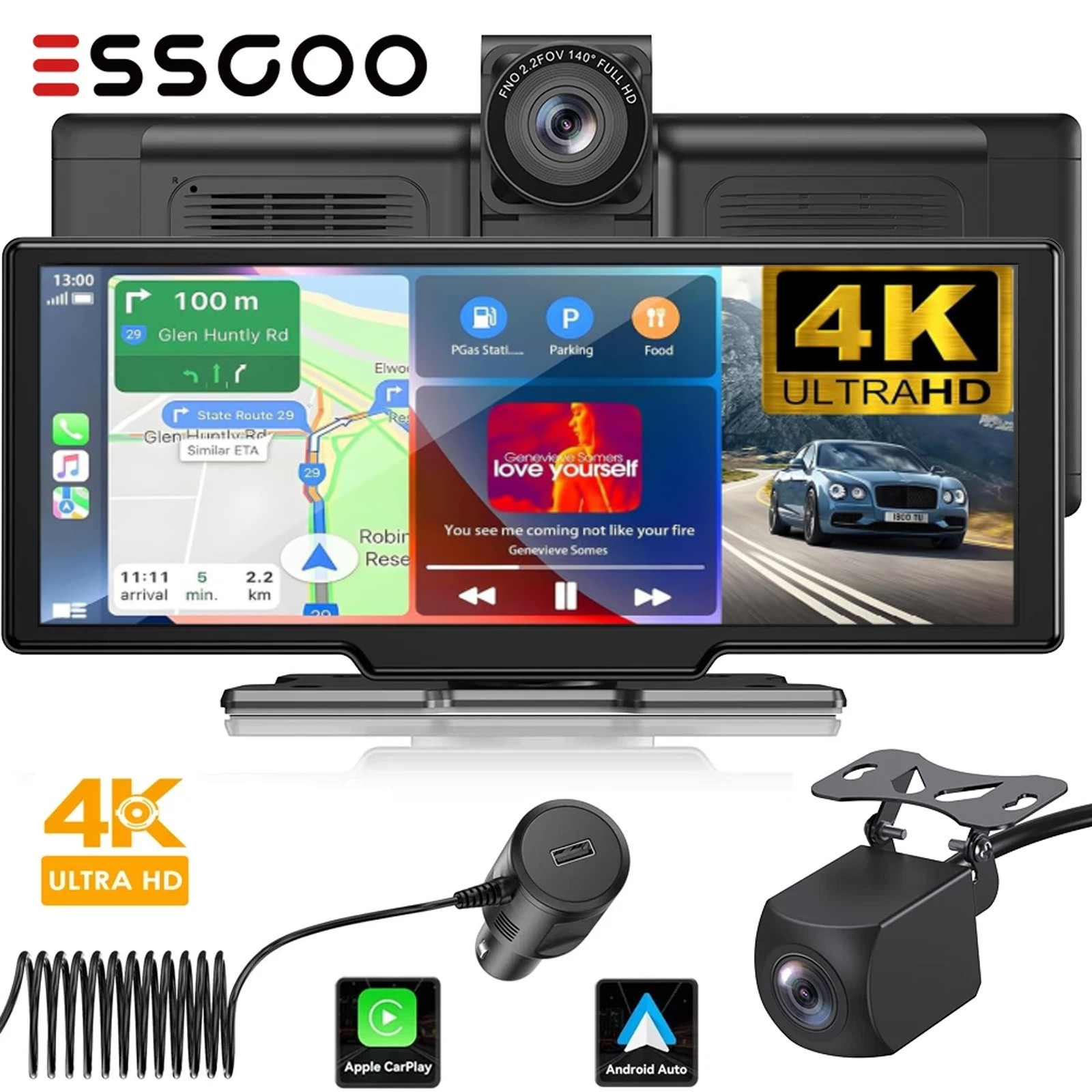 10.26″ 2K Car Wireless Apple CarPlay Android Portable Touch Screen Radio DVR
