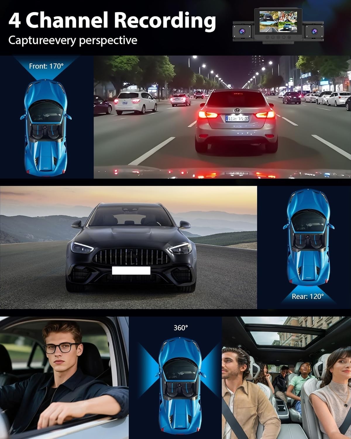 All-in-One 4 Channel Dash Cam with 360° View, GPS & Emergency Lock Features
