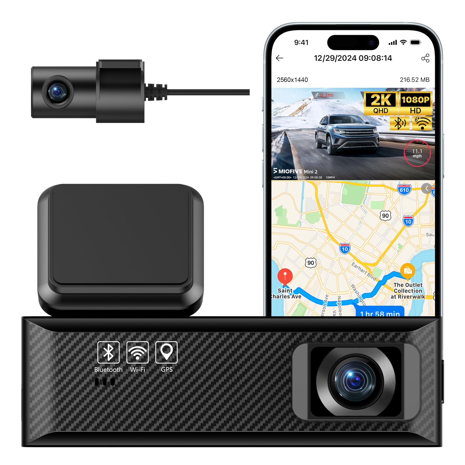Dash Cam Mini 2, 2K+1080P FHD, Built-in Wi-Fi GPS Smart Dash Camera for Cars,…