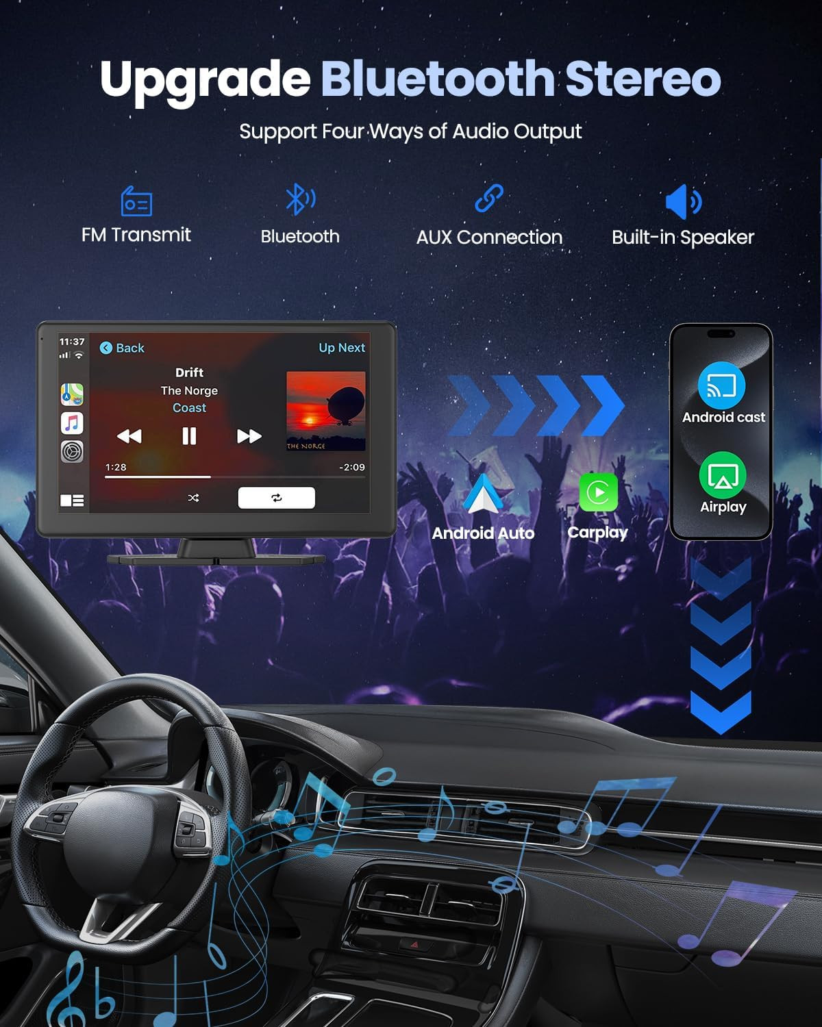 Portable Carplay Screen for Car 5K Dash Cam, 9″ Wireless Carplay & Android Auto