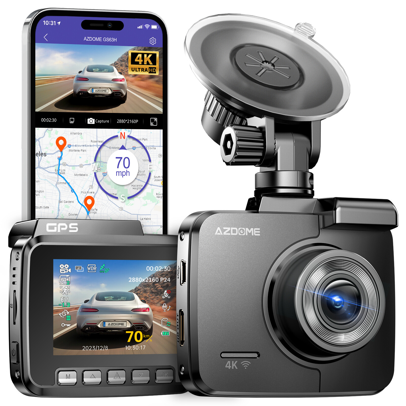 AZDOME GS63H 4K Ultra HD 2160P Car Dash Cam with WiFi & GPS Night Vision Car DVR