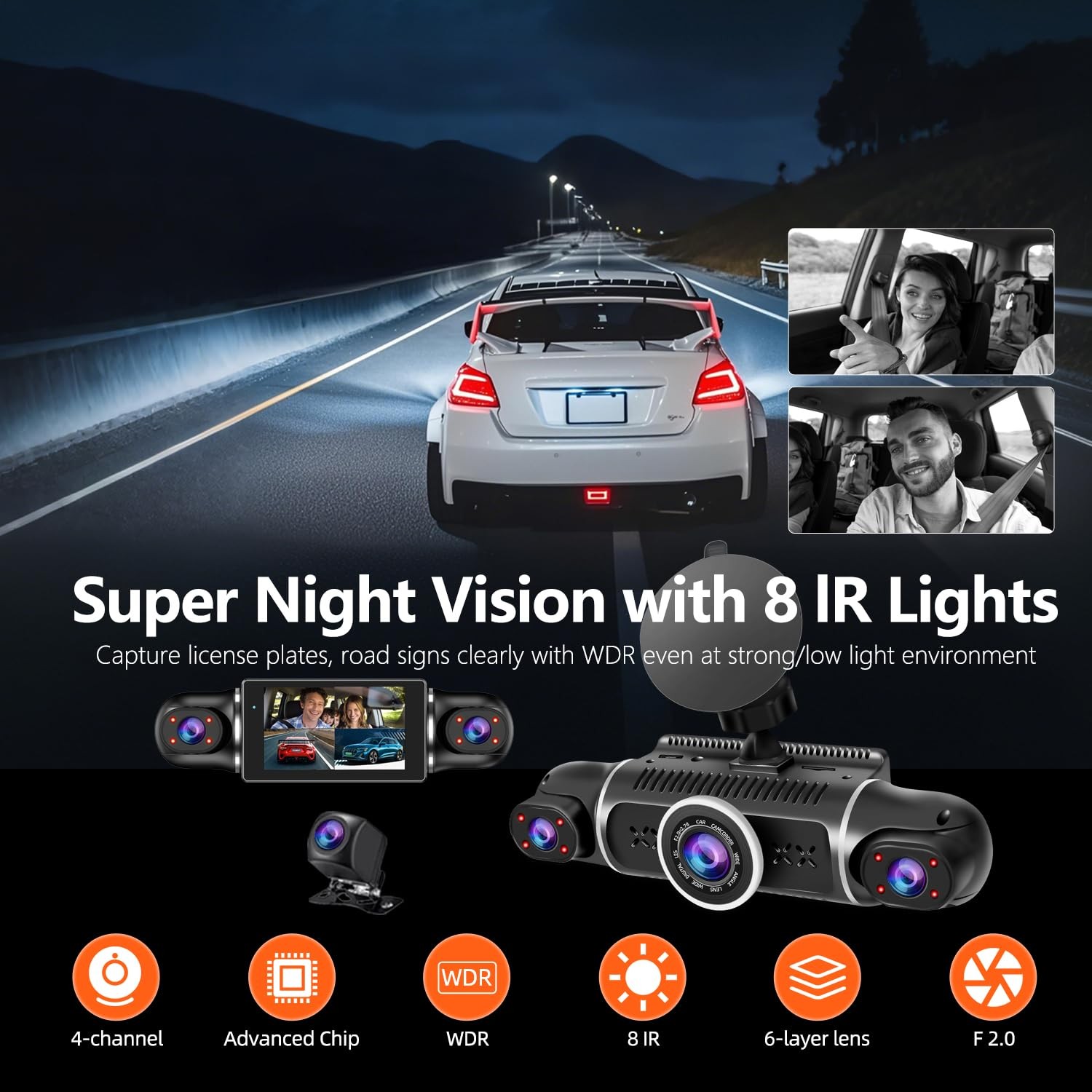 360° Dash Cam Front and Rear View 4 Channel Dash Camera FHD 2K+1080Px3 for Ca…