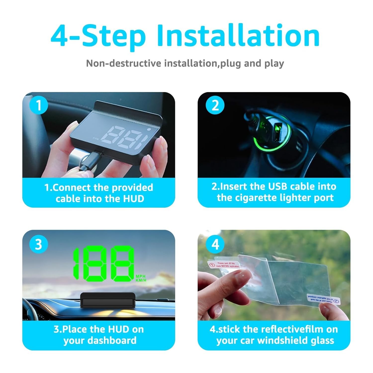 HUD Coche Digital GPS Velocimetro Display Pantalla Grande Brillo Auto USB Plug