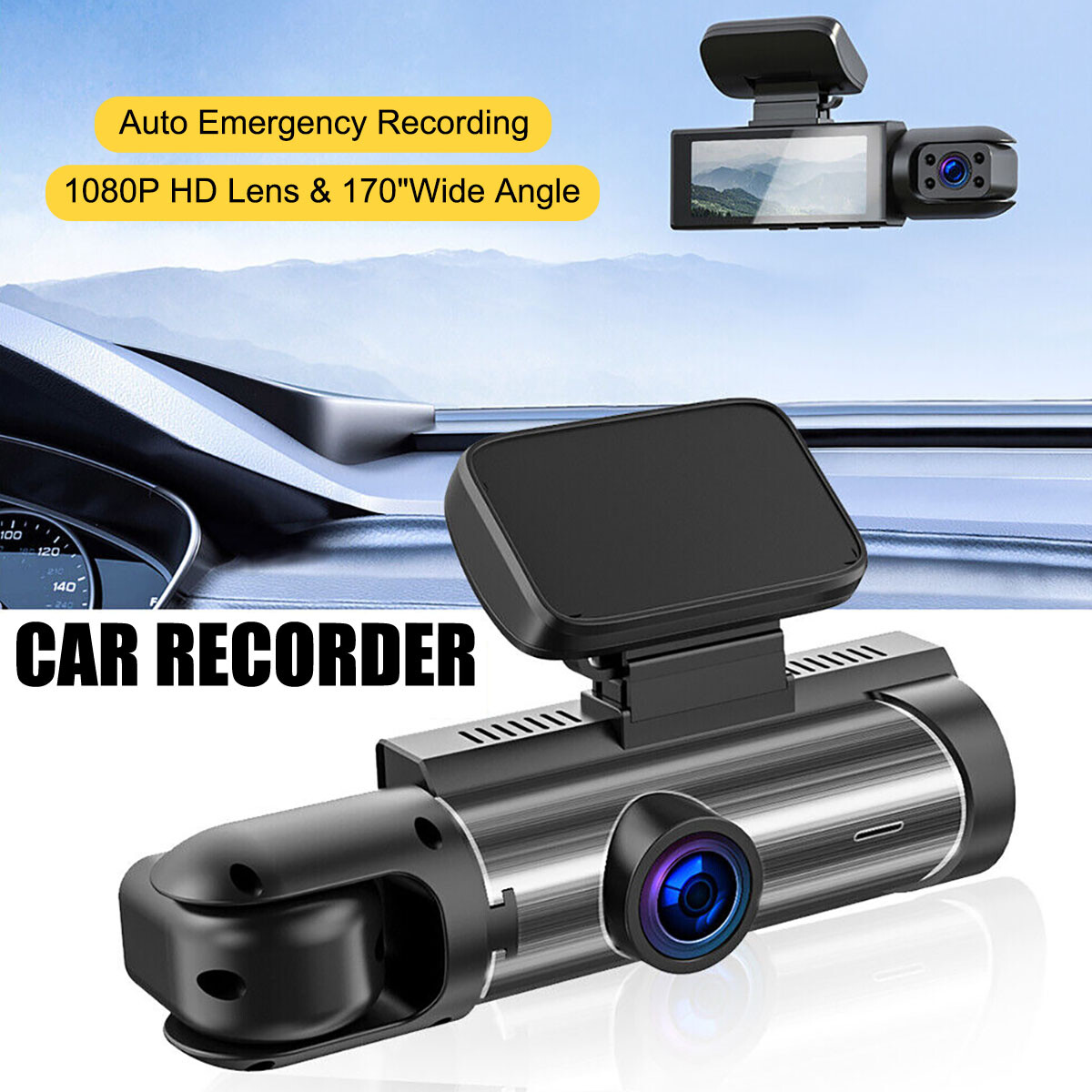HD Night Vision Dash Cam 1080P Dual Lens Car DVR Recorder Front & Inside Camera