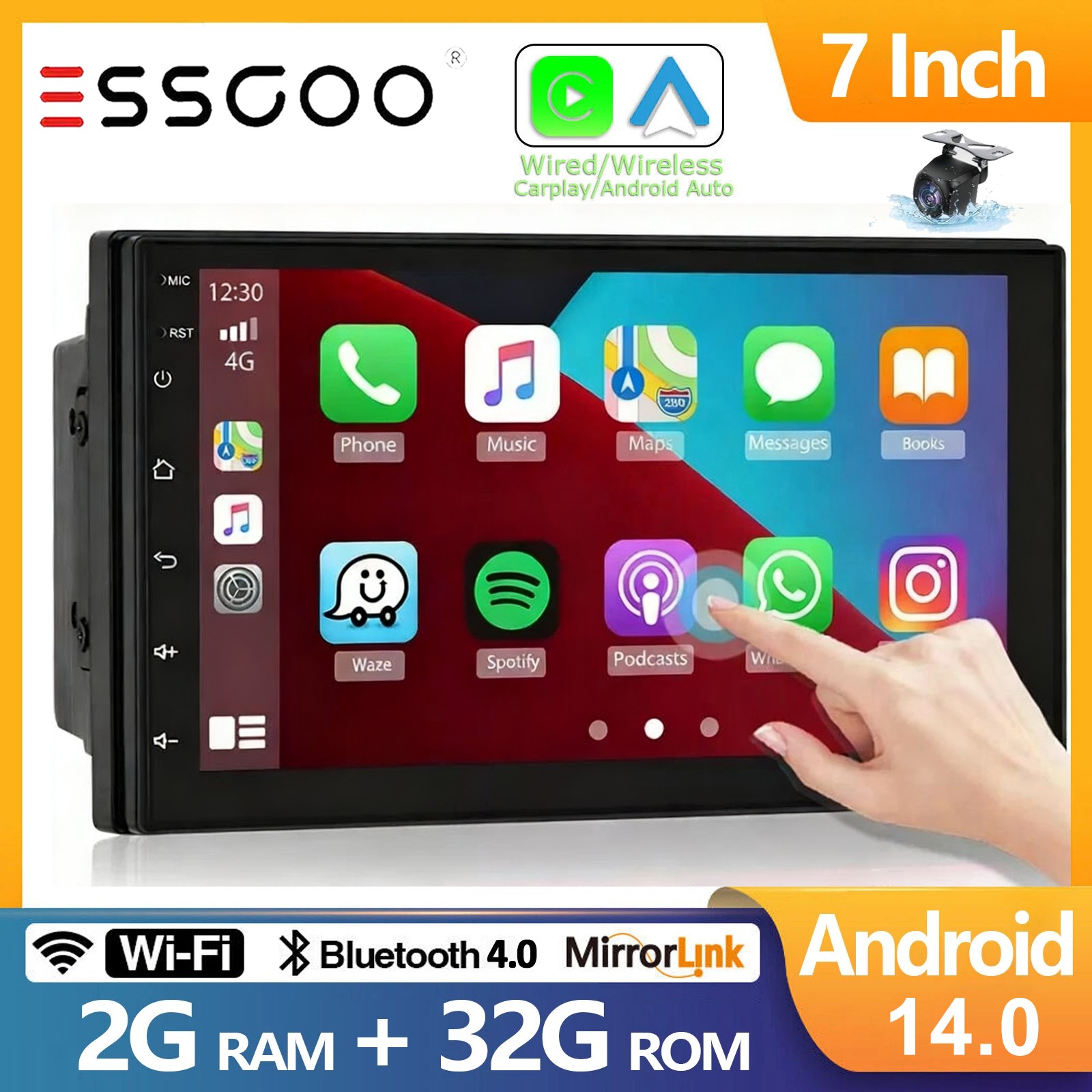 7″ Double 2 Din Android 14 Carplay Touch Screen Car Stereo Radio GPS BT 32G+CAM