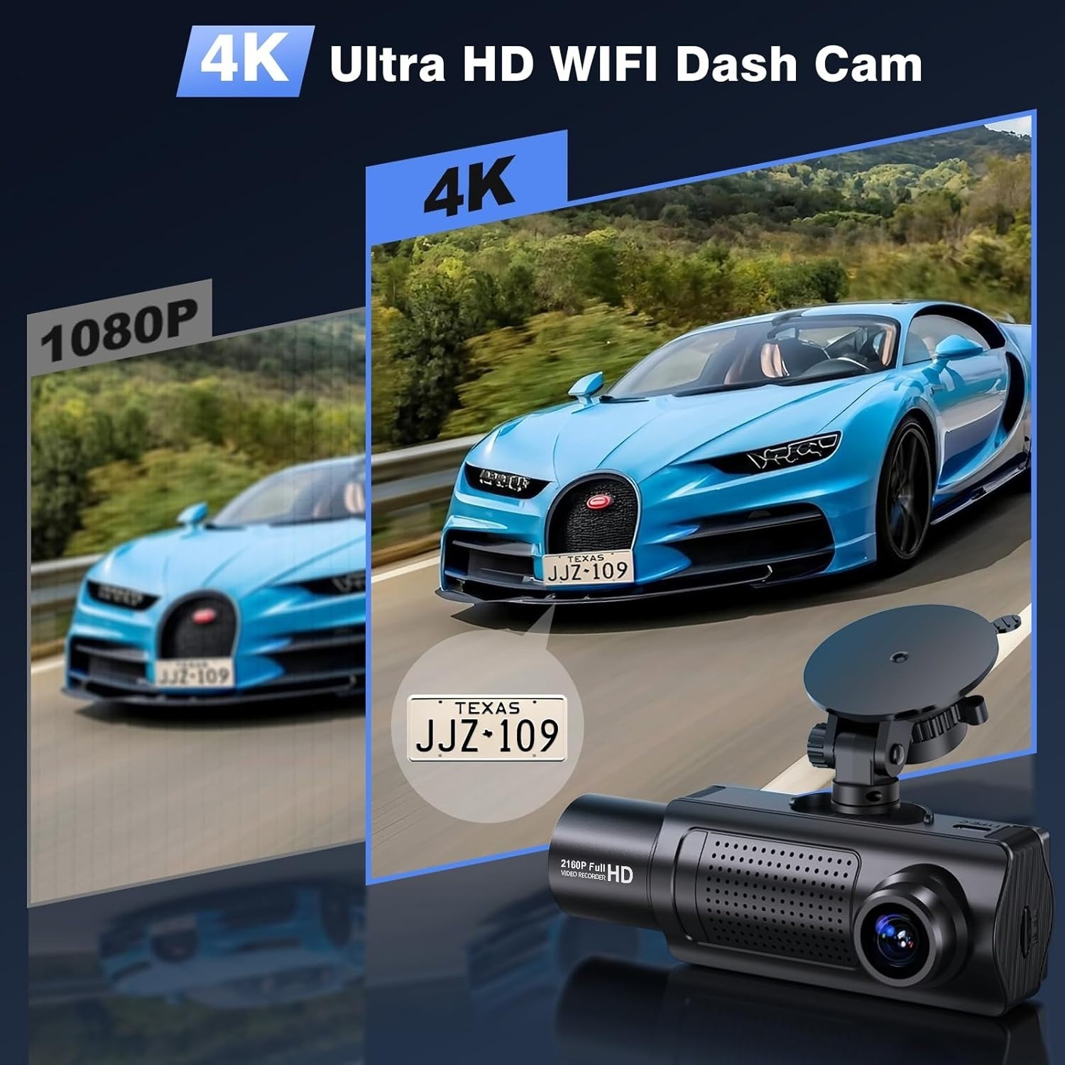 4K Dash Cam Front and Rear Dual Dash Camera WIFI & GPS With 32GB SD Card