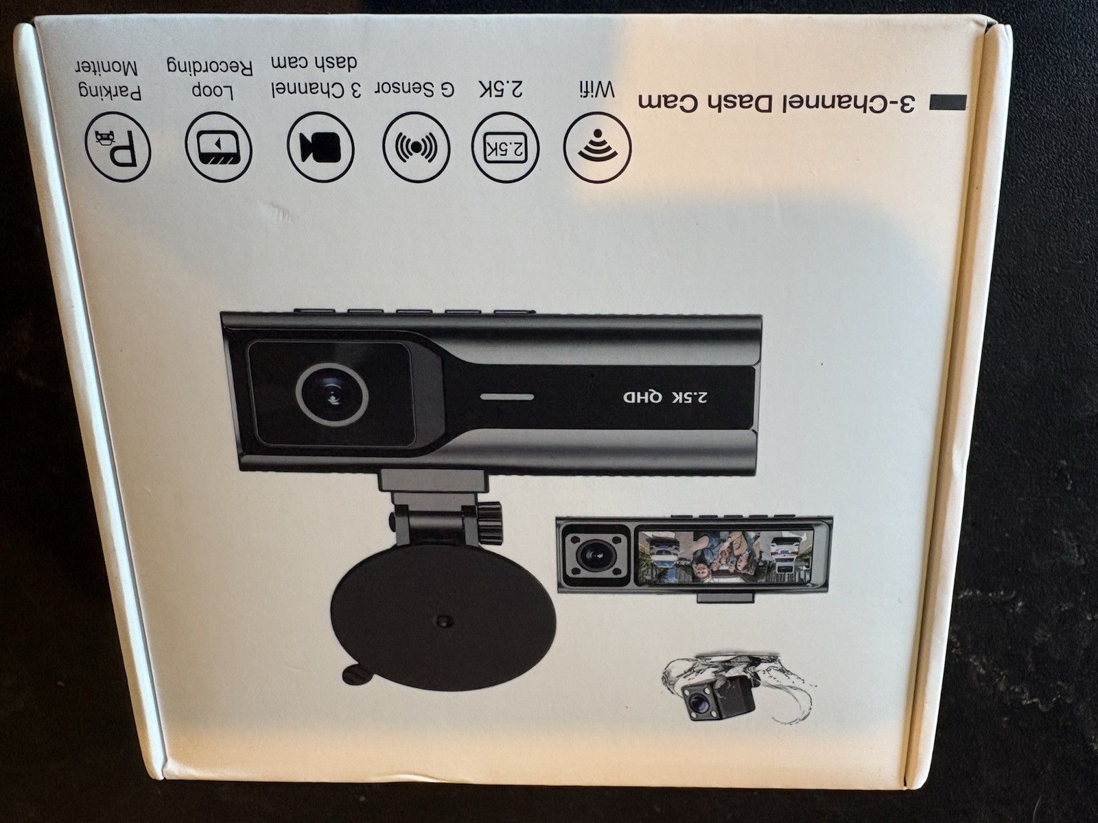 3-Channel 4K Dash Cam with WiFi, 4K+1080P+1080P Front/Inside/Rear,
