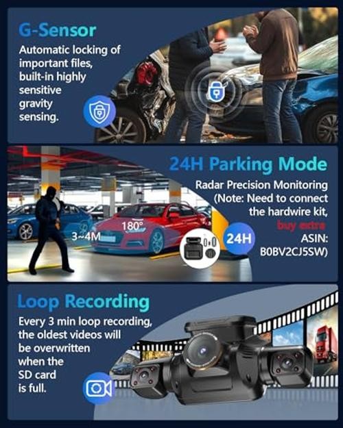 4K 360° Dash Cam Front and Rear, 4 Channel Camera for Cars | Upgrade AI Driver