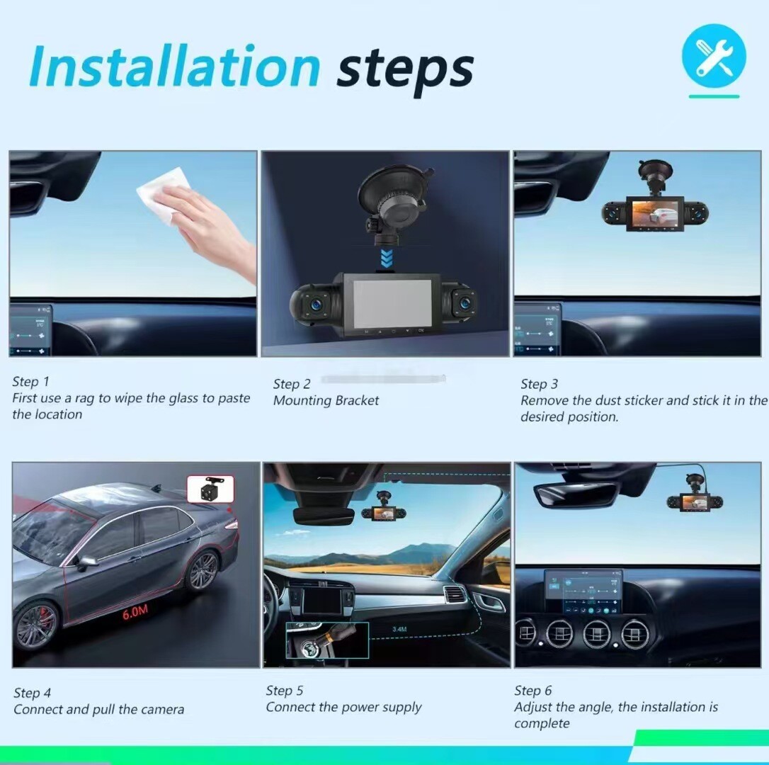 4 Channel Dash Cam 360° Dash Camera HD 1080P 4 Lens Driving Recorder w/32G Card