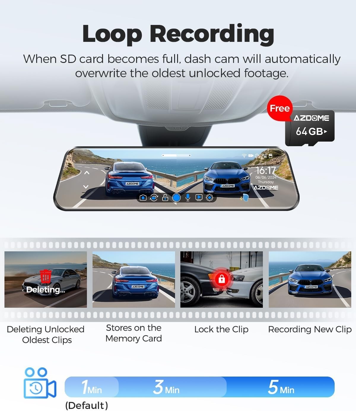 4K Mirror Dash Cam – 12″ Front and Rear Cameras with GPS, Night Vision & 64GB