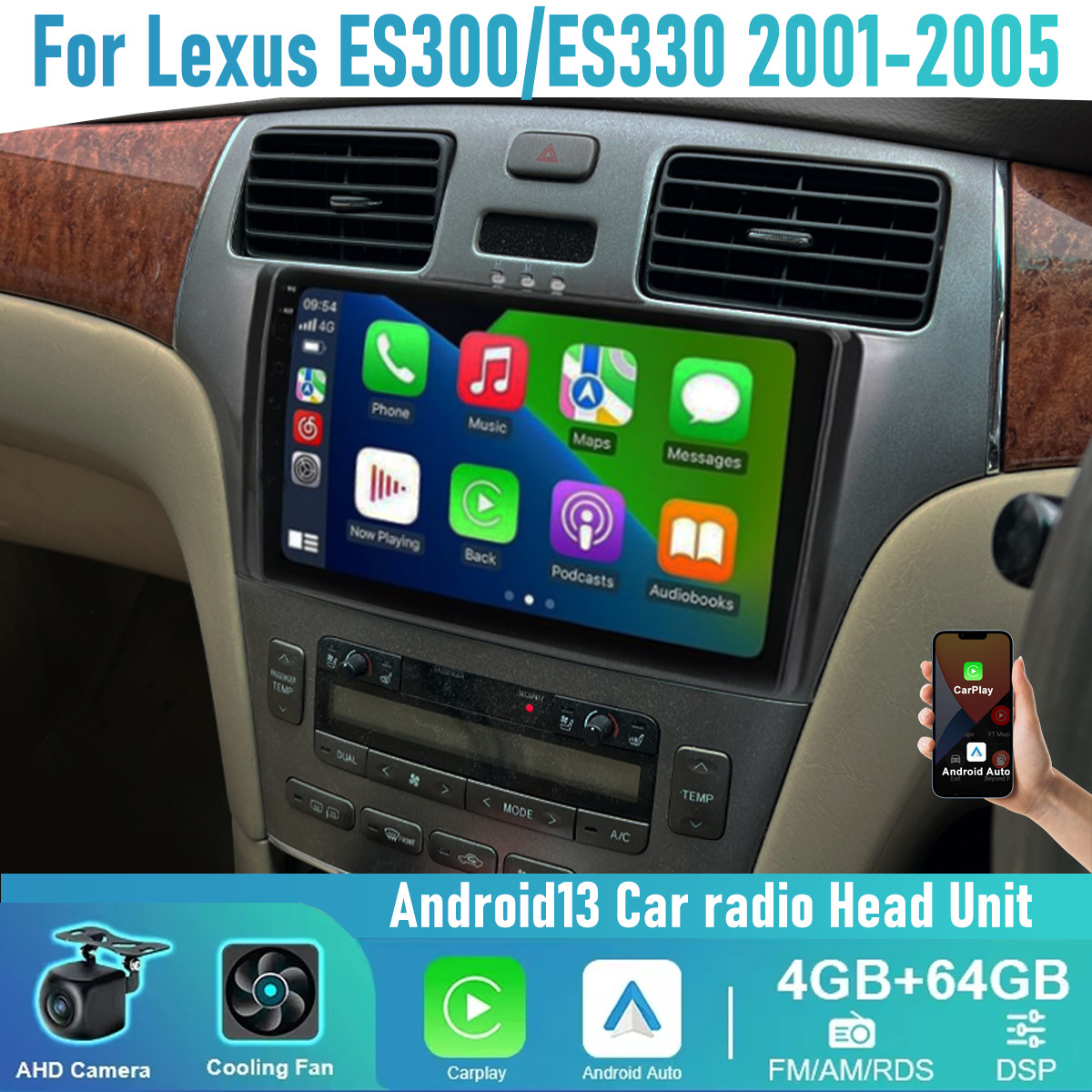 9” Wireless CarPlay Android auto head unit Radio For Lexus ES300/ES330 2001-05