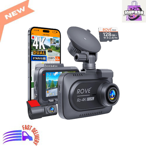 4K Dual Dash Cam Front Rear STARVIS Sensor WiFi GPS 128GB Night Vision