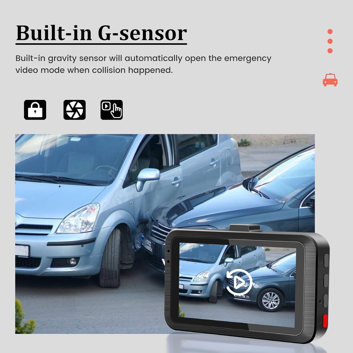 Dual Dash Camera for Car – 3 Inch 1080P IPS Touchscreen Car Camera – G-Sensor/Lo