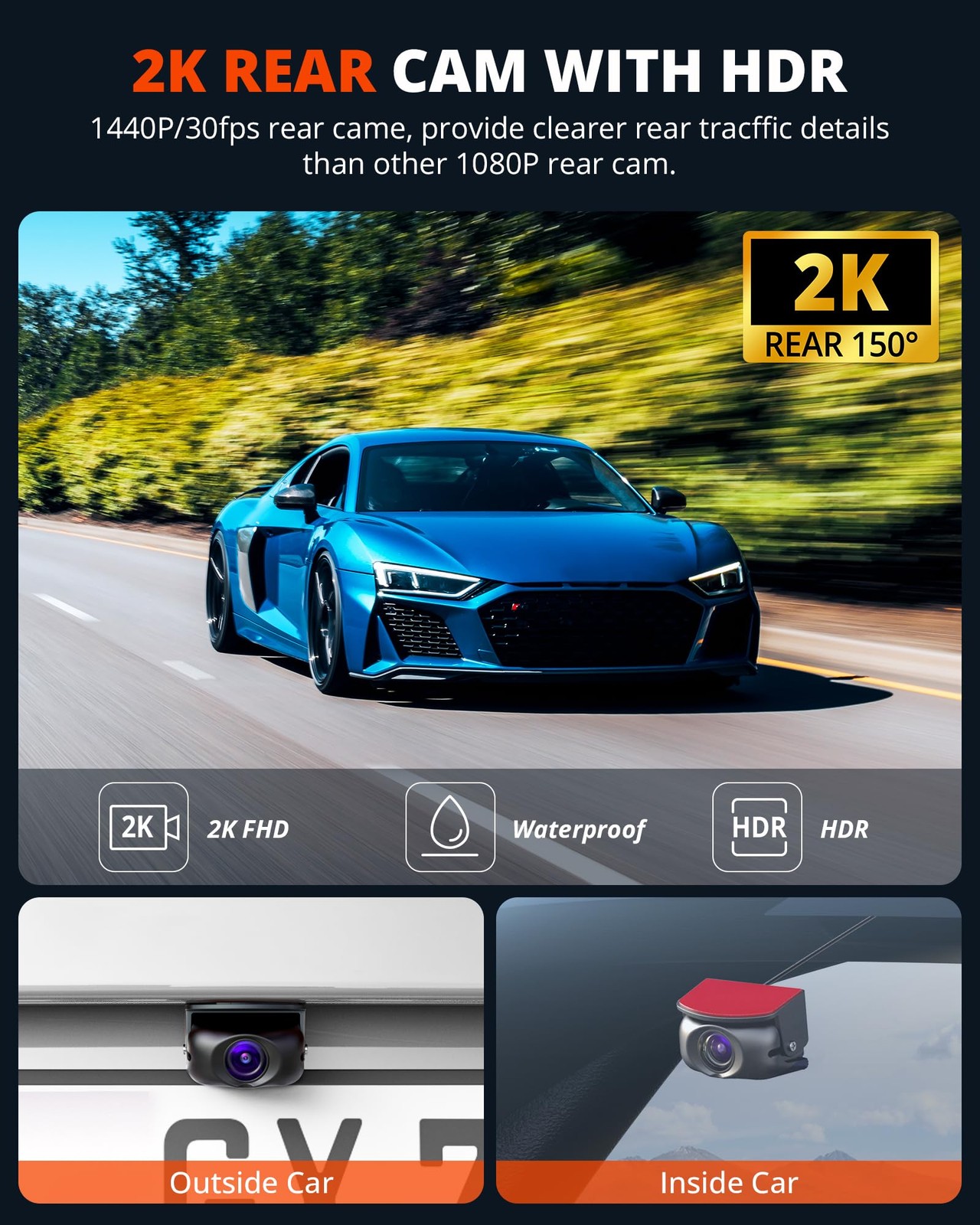 Kingslim D4PRO Dash Cam Front and Rear – 4K + 2K Dual Type C, Support 256GB Max