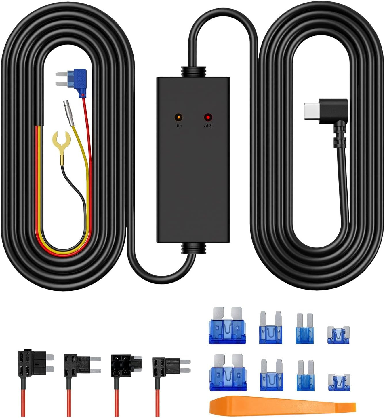 11.5Ft Type-C Dash Cam Hardwire Kit (V5F), 12V-24V To5V 3A Car Dashboard Cam Cha