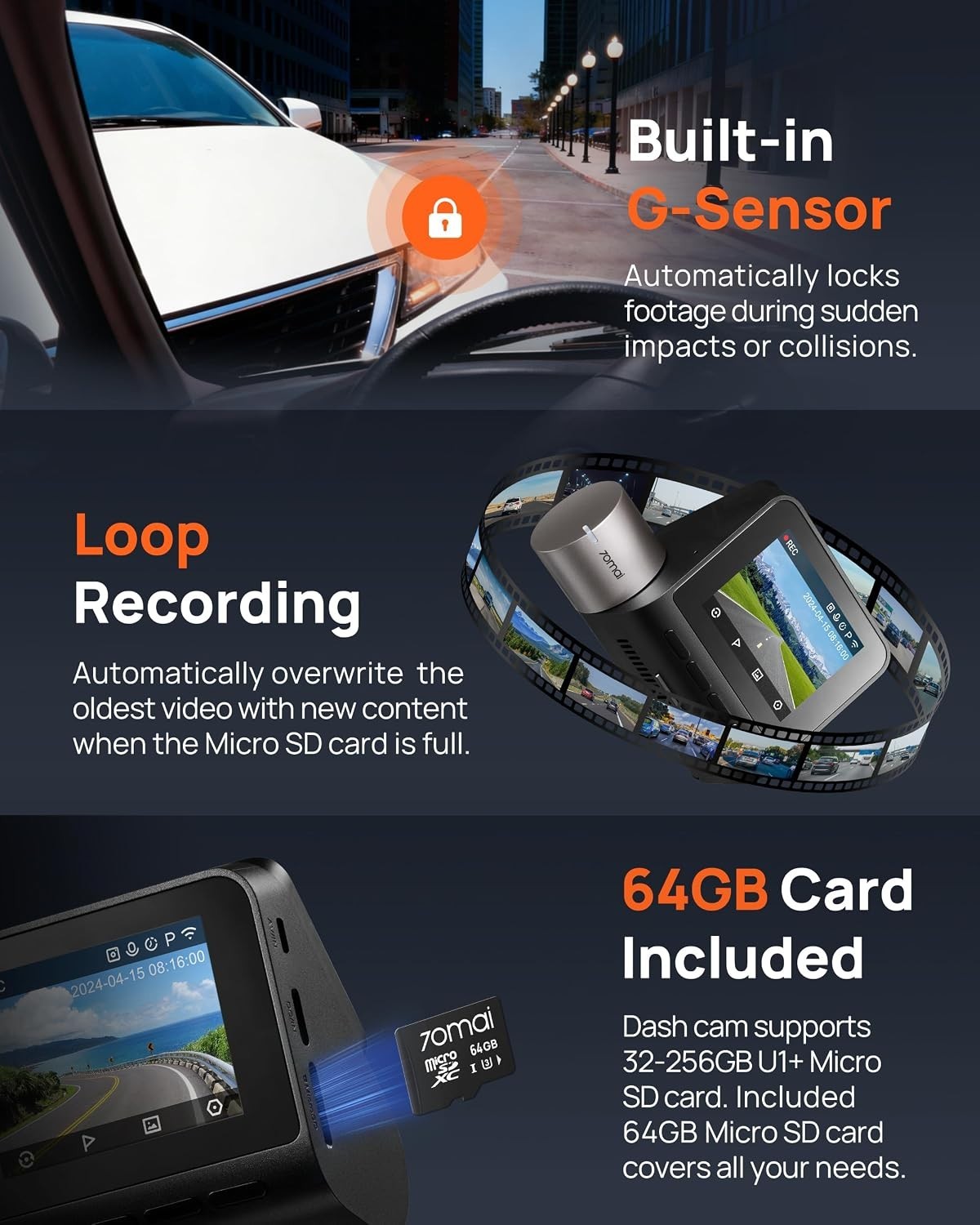 A510 Dash Camera, 24/7 Parking Monitor, Loop Recording