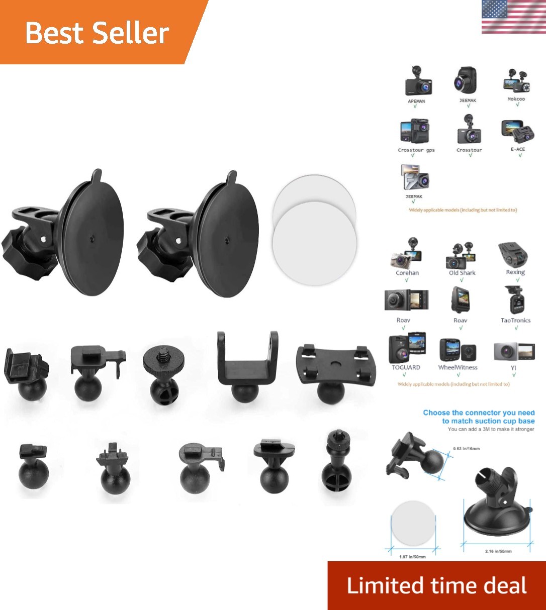 Suction Cup Dash Cam Mount for Crosstour, Rexing V1 – Quick Install & No Residue