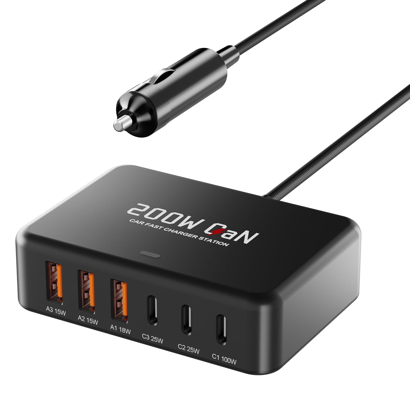 USB C Car Charger, 200W GaN 6-Port USB C Car Charger for MacBook Pro/Air, Del…