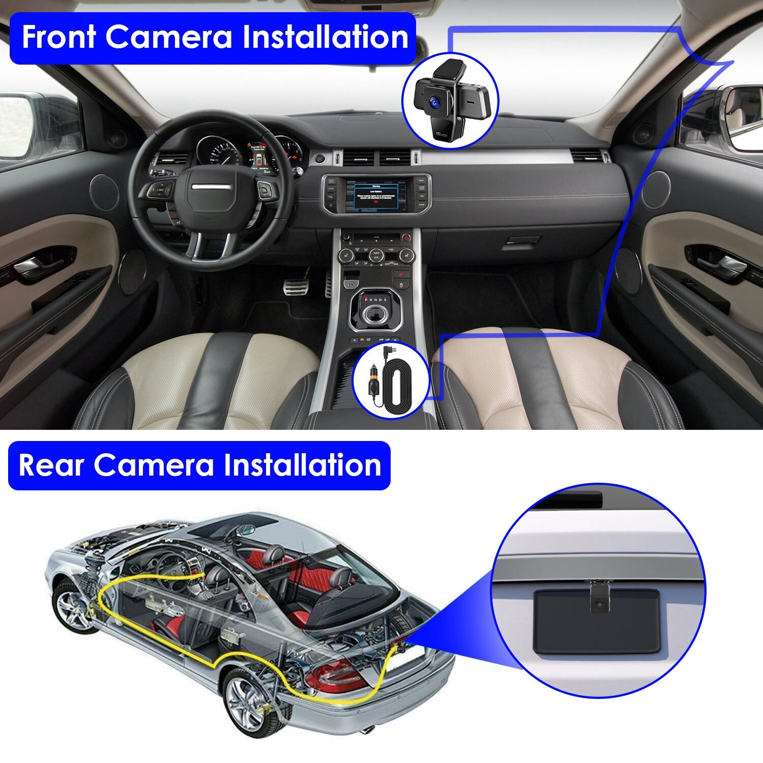 4K 3 Channel Dash Cam Front and Rear Inside, 5G WiFi Dash Cam, Night Vision