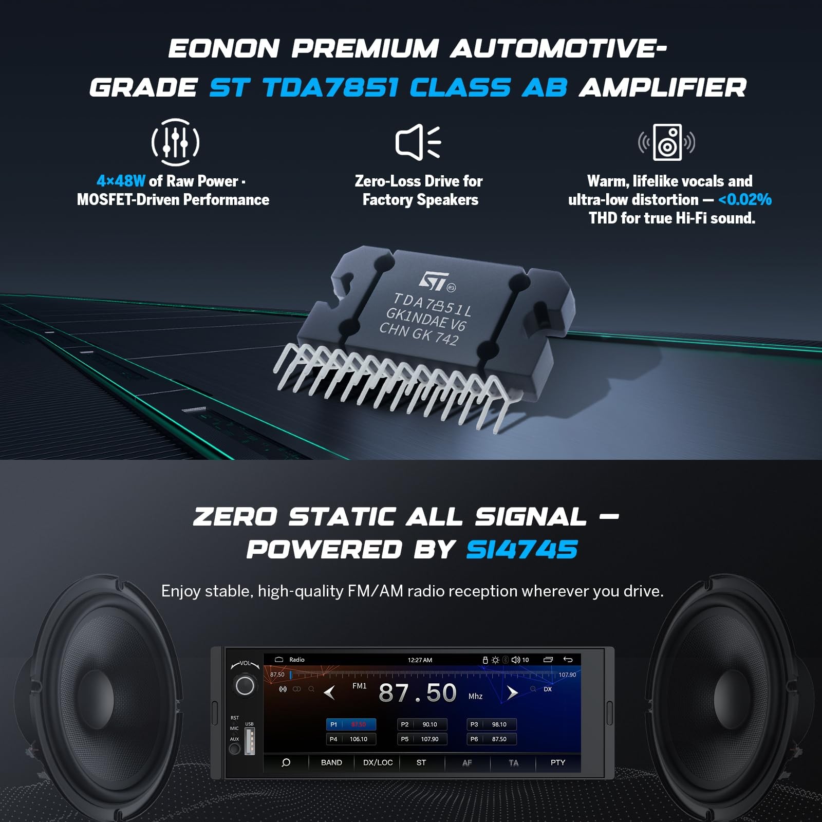Eonon 6.36″ Single DIN Car Stereo Wireless CarPlay & Android Auto, IPS
