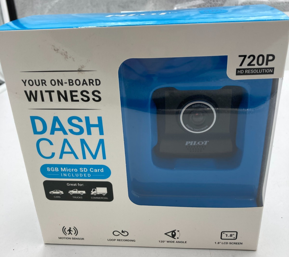 Pilot Your On-Board Witness 720p Automotive Dash Cam 8GB SD Card Included NEW
