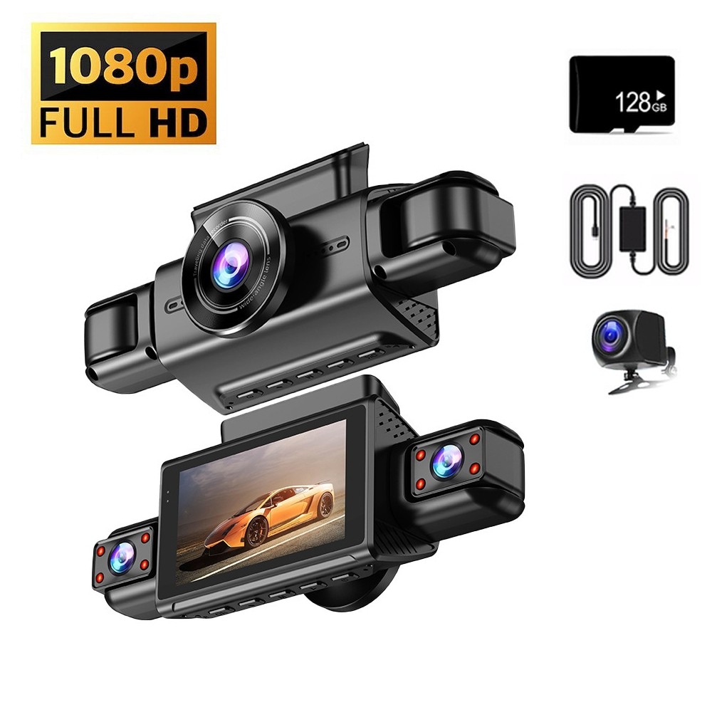 Dash Cam 4 Channel 360° Front Rear Inside DashCam, FHD 1080P Car Camera 128GB