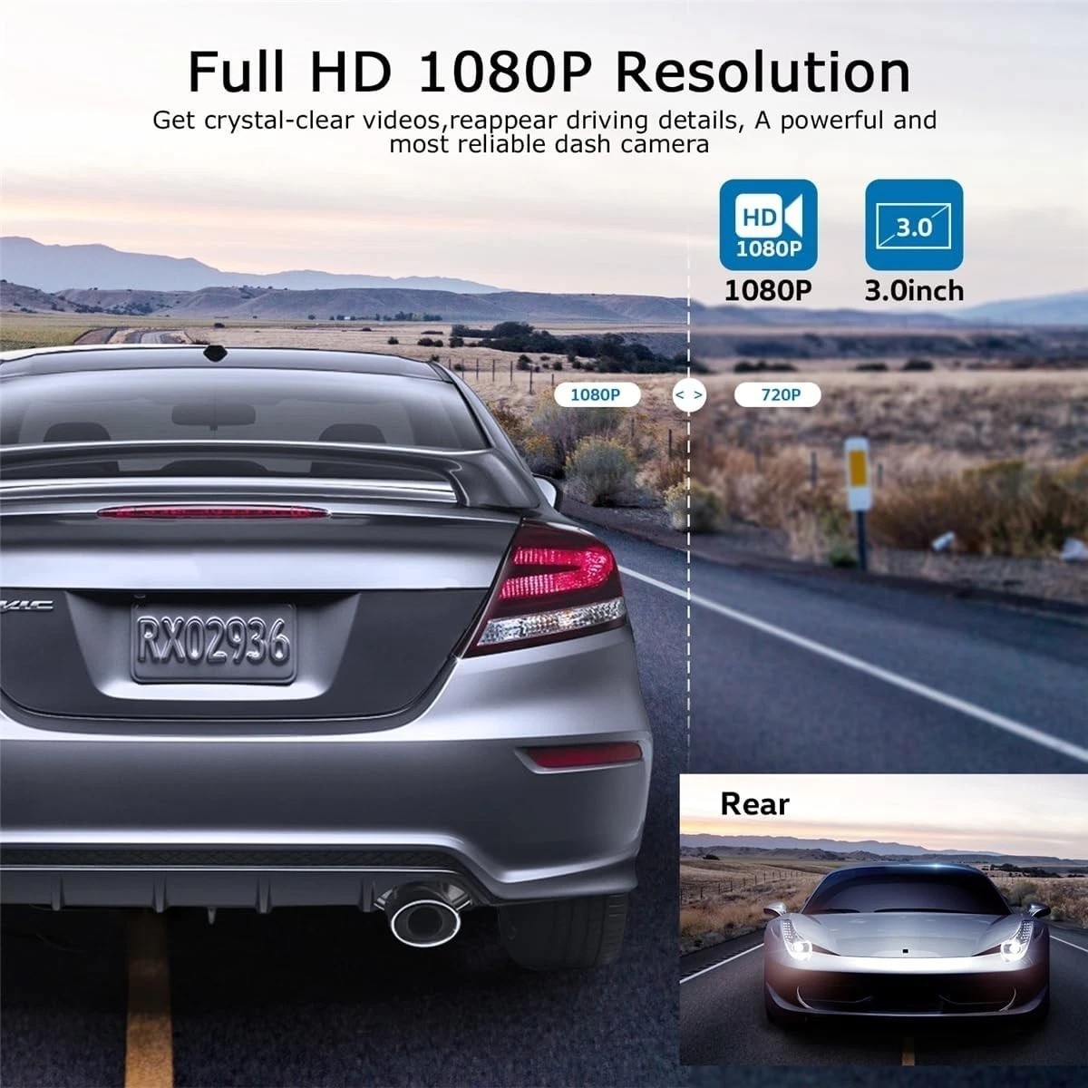1080P Dual Dash Cam with 170° Wide Angle & Night Vision – Front & Rear Cameras