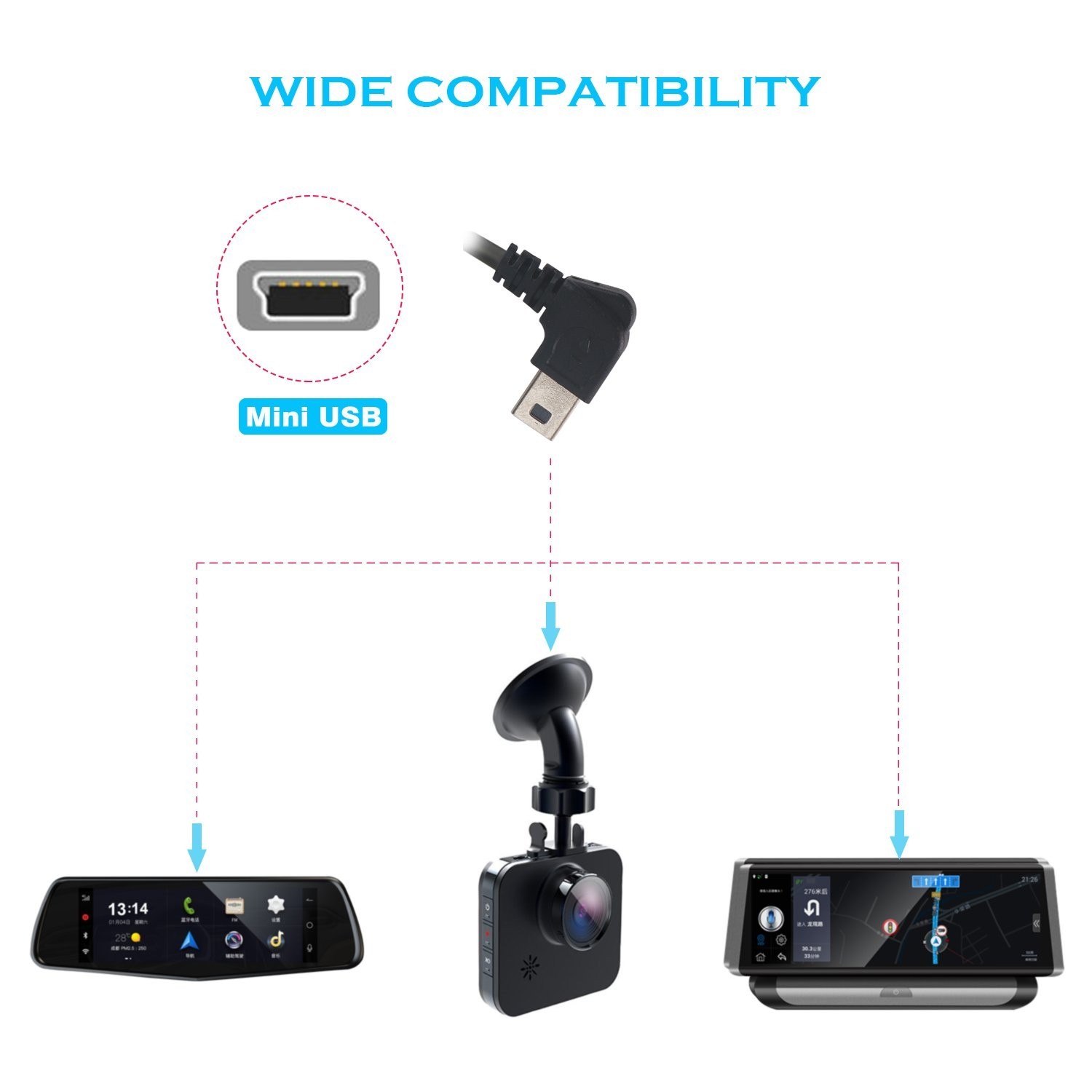 Mini USB Dash Cam Hardwire Kit for 24-Hour Surveillance – 11.5ft Power Cord